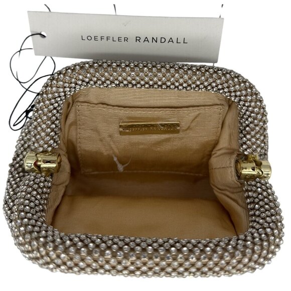 LOEFFLER RANDALL Women's Doris Crystal Rhinestone Mesh Mini Frame Pouch Bag Gold - Picture 6 of 10